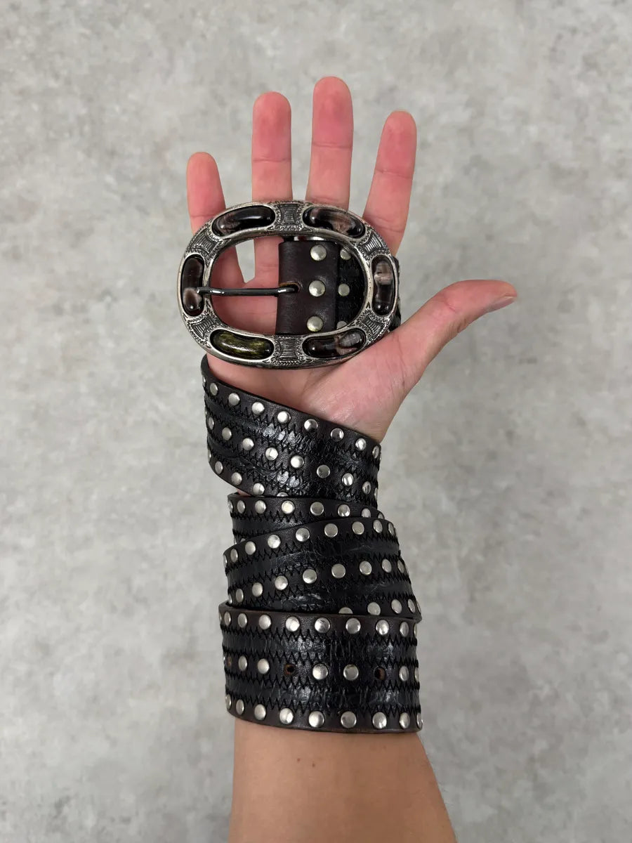 Nanni Milano Black Studded Leather Belt EgMAqEP 0