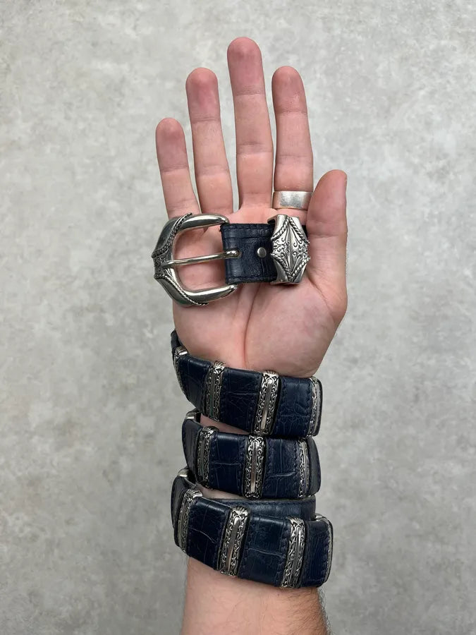 Nanni Navy Leather Crocodile-Embossed Belt IFblcVR 0