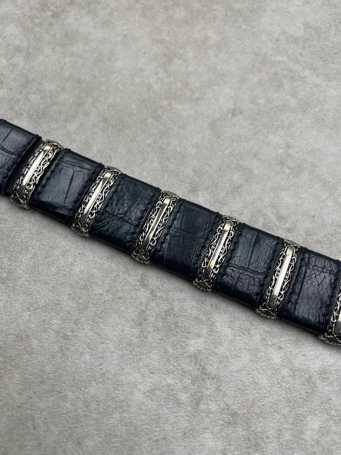 Nanni Navy Leather Crocodile-Embossed Belt IFblcVR 6