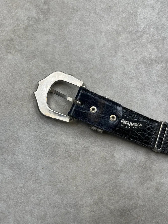 Nanni Navy Leather Crocodile-Embossed Belt IFblcVR 7