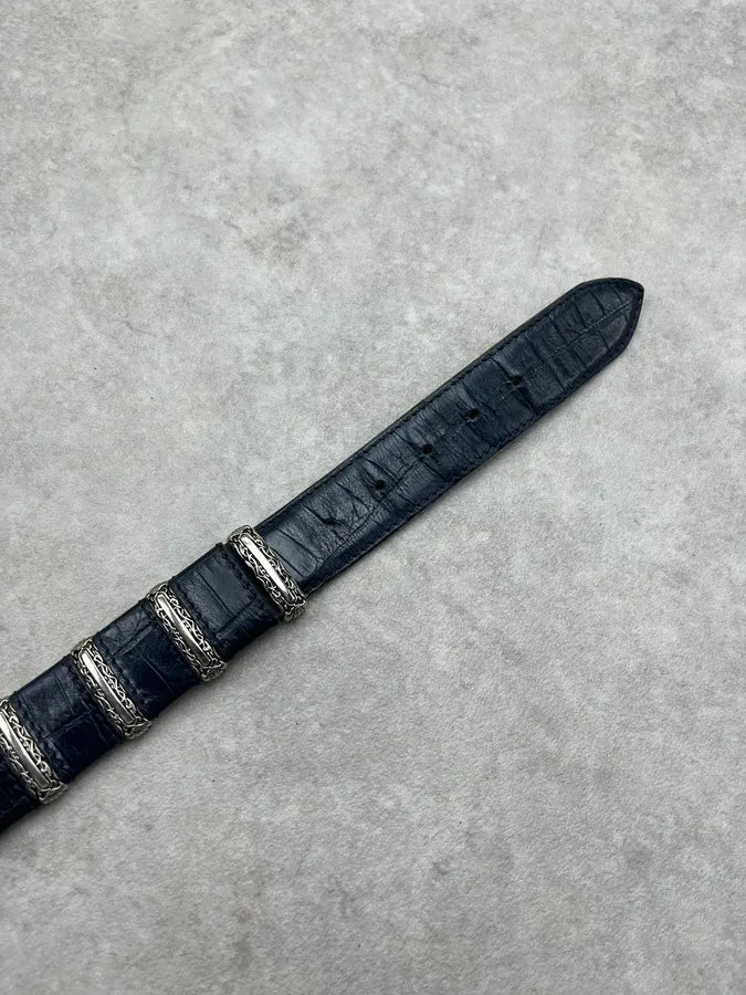 Nanni Navy Leather Crocodile-Embossed Belt IFblcVR 8