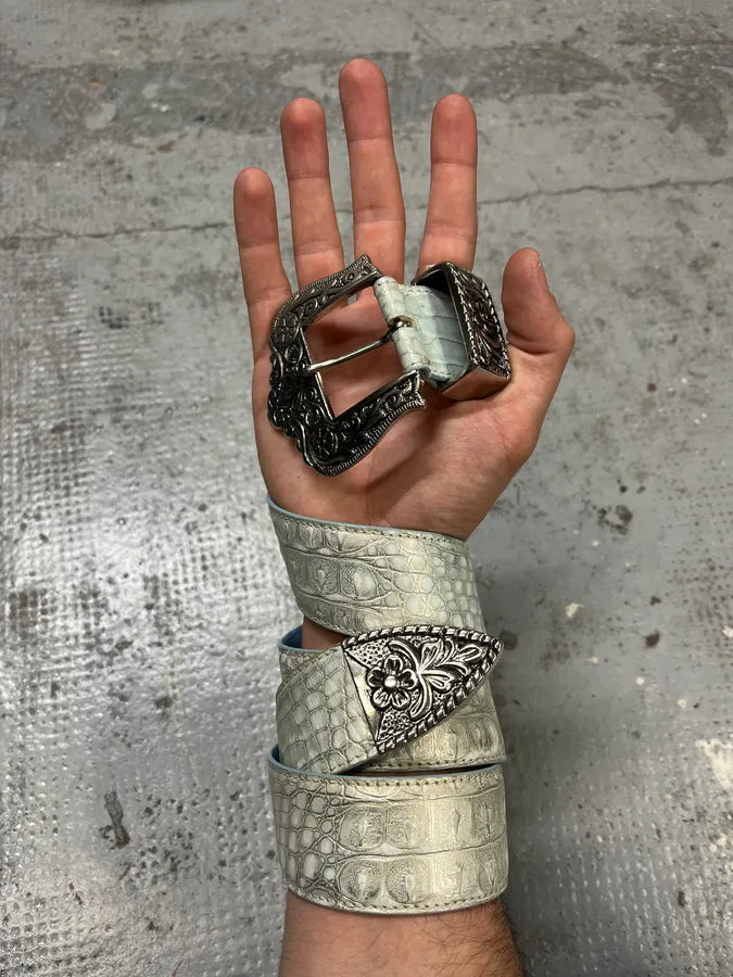 Nanni Royal Buckle Crocodile Effect Leather Belt shsKhBO 1
