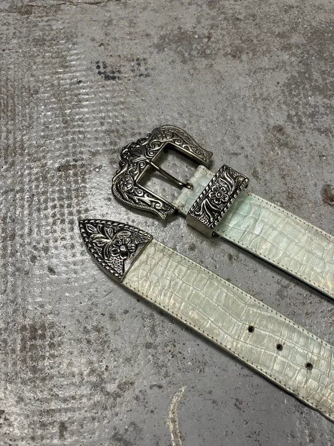 Nanni Royal Buckle Crocodile Effect Leather Belt shsKhBO 4