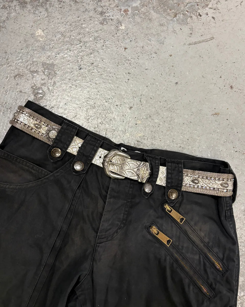 Nanni Silver Leather Rhinestone Contemporary Belt aENnink 0