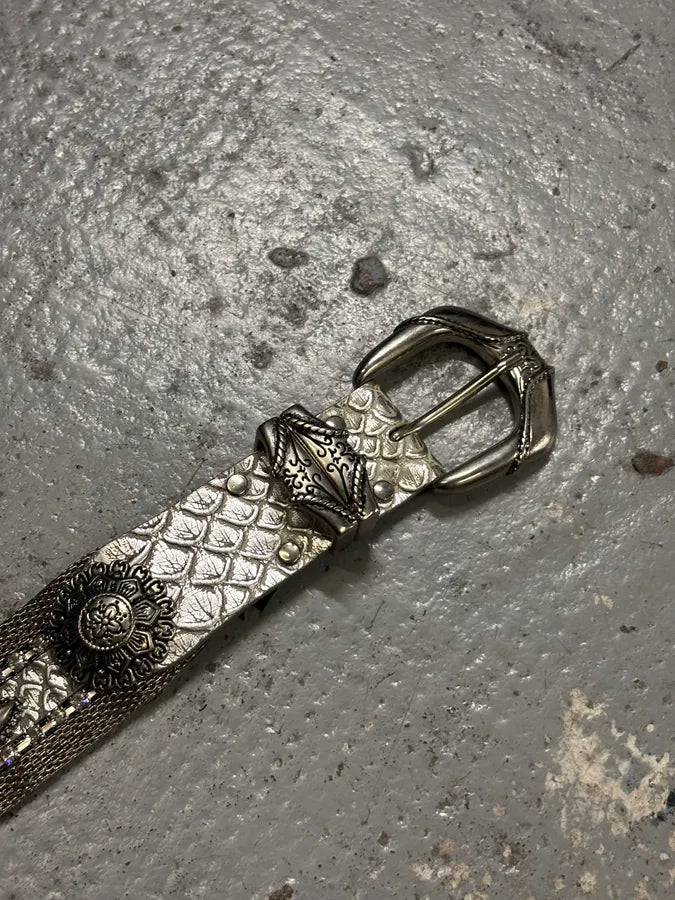 Nanni Silver Leather Rhinestone Contemporary Belt aENnink 2
