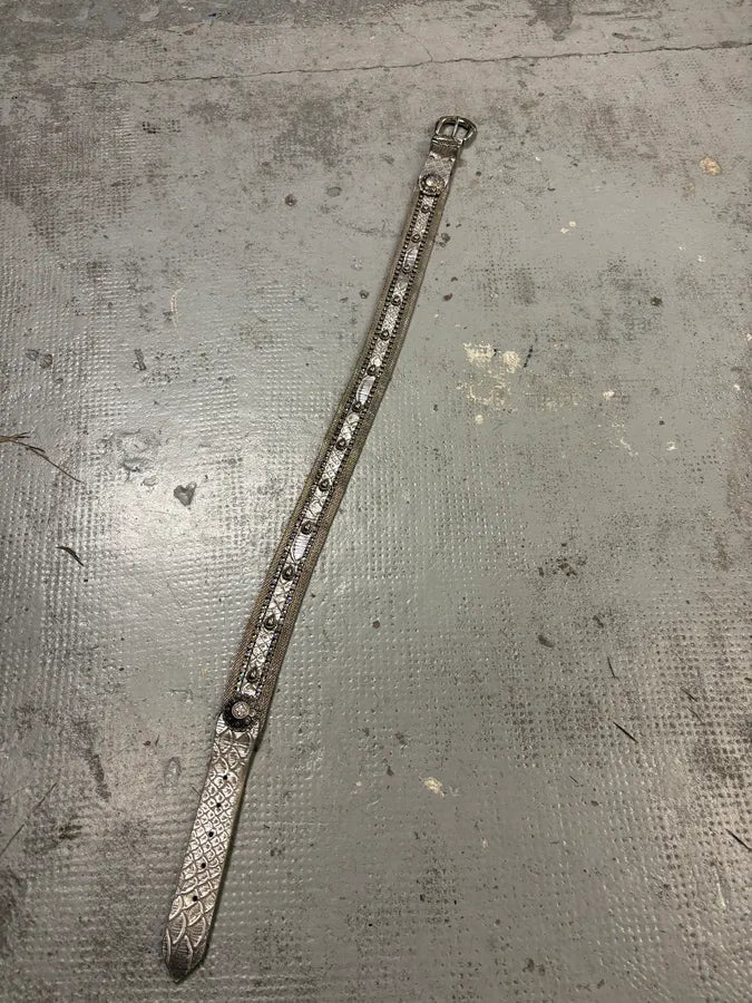 Nanni Silver Leather Rhinestone Contemporary Belt aENnink 4