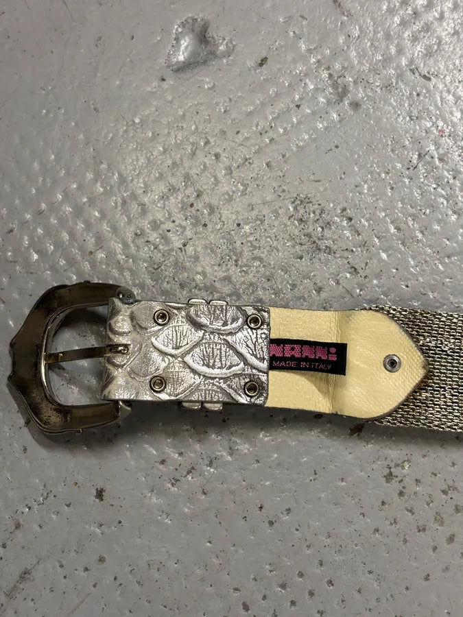 Nanni Silver Leather Rhinestone Contemporary Belt aENnink 5