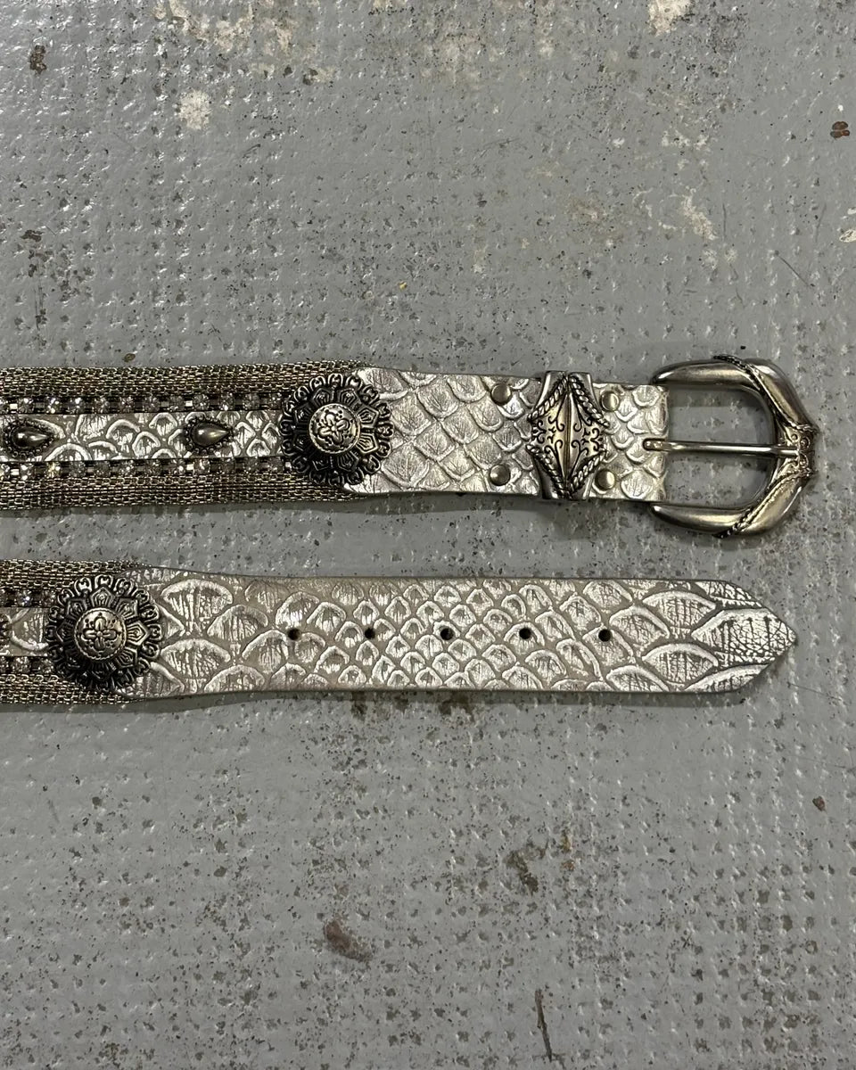 Nanni Silver Leather Rhinestone Contemporary Belt aENnink 1