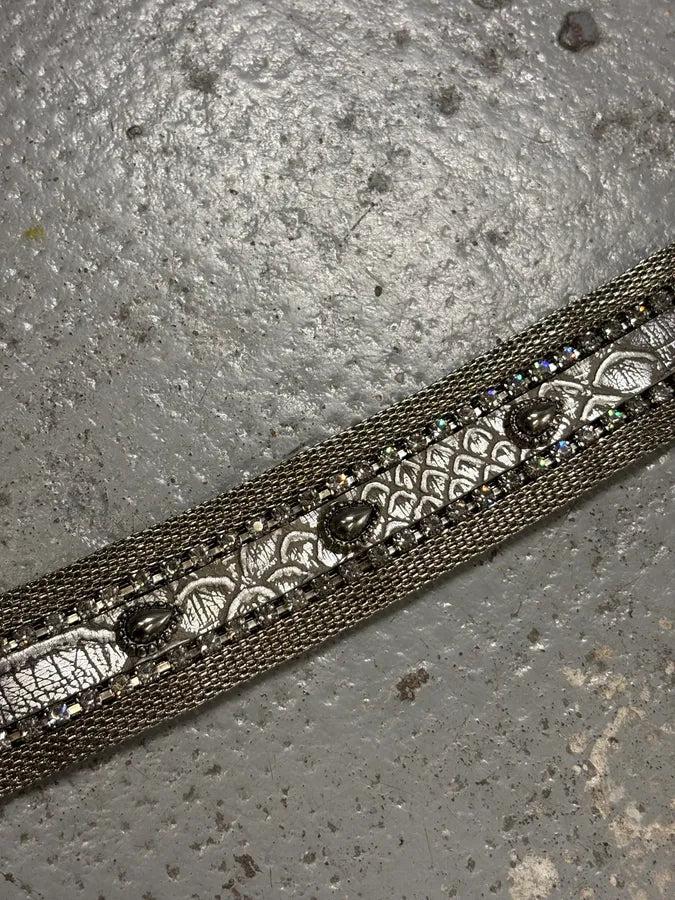 Nanni Silver Leather Rhinestone Contemporary Belt aENnink 3