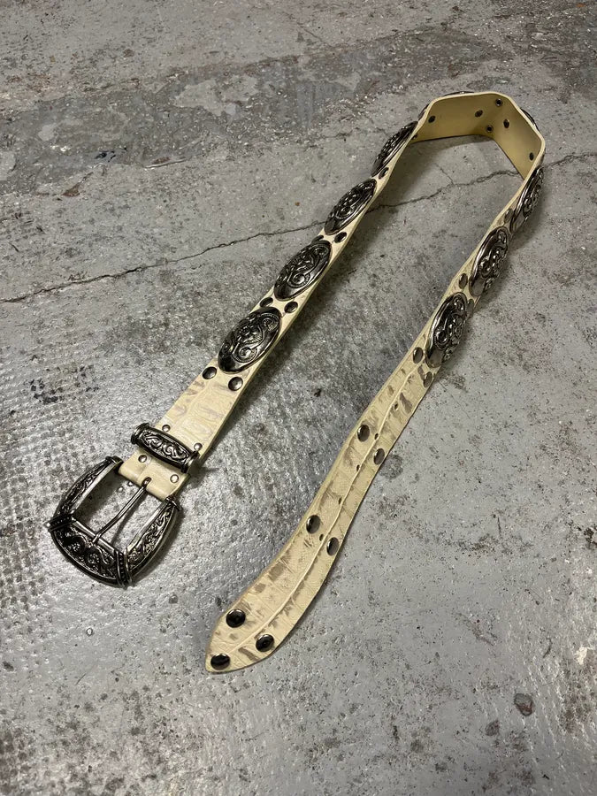 Nanni Studded Crocodile Effect White Leather Belt bKQpeko 3