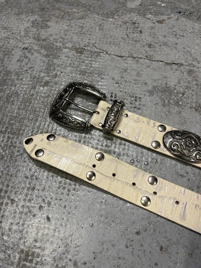 Nanni Studded Crocodile Effect White Leather Belt bKQpeko 4