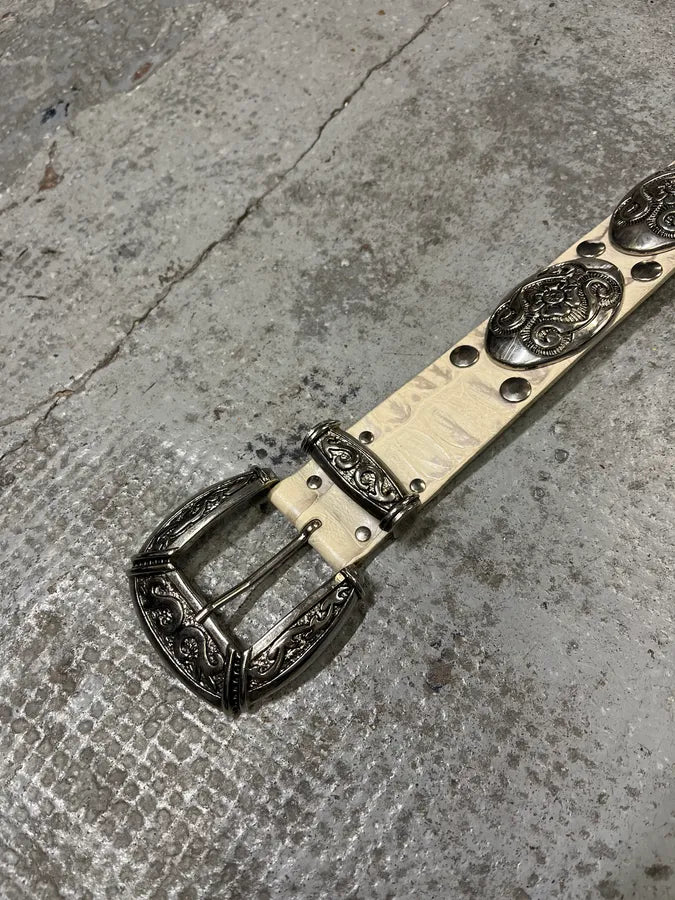 Nanni Studded Crocodile Effect White Leather Belt bKQpeko 5