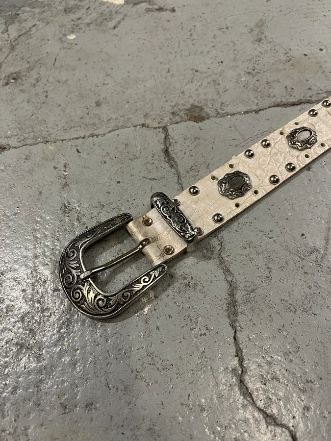 Nanni Studded White Crocodile Effect Leather Belt QIKhOsY 4