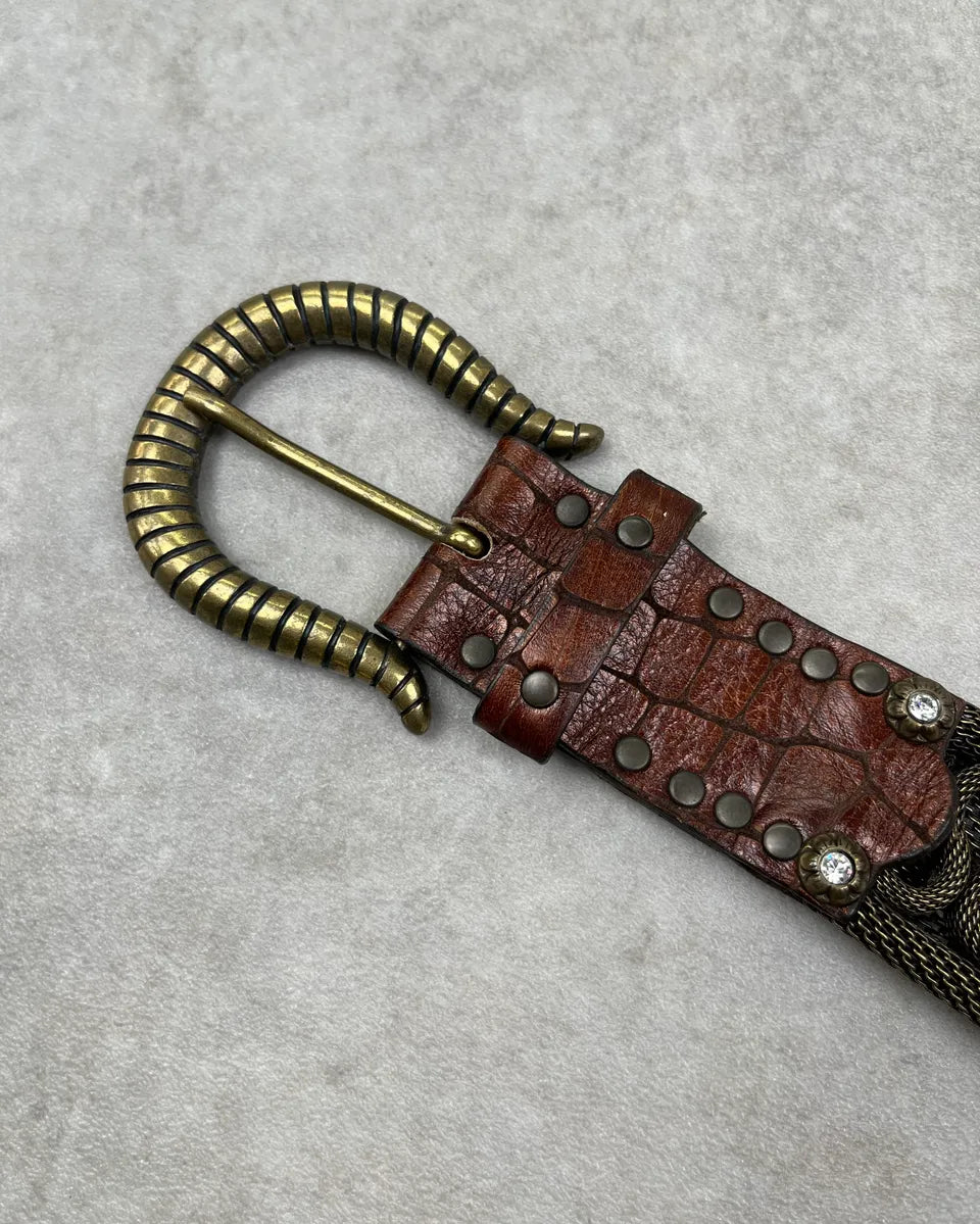 Nanni Woven Metal Embellishment Brown Leather Belt toIBQTe 4