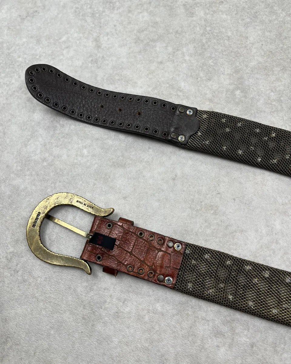 Nanni Woven Metal Embellishment Brown Leather Belt toIBQTe 5