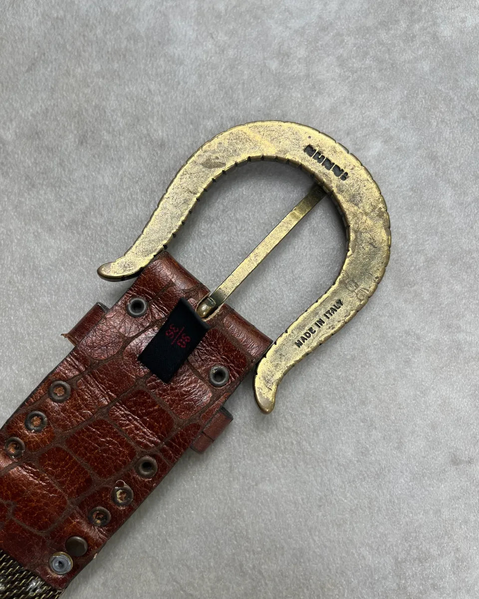 Nanni Woven Metal Embellishment Brown Leather Belt toIBQTe 6