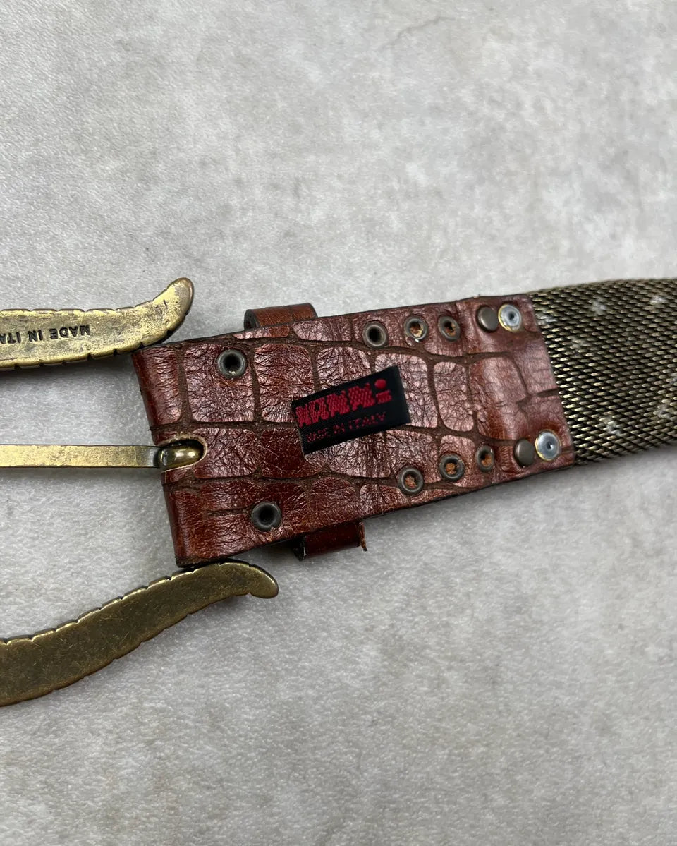 Nanni Woven Metal Embellishment Brown Leather Belt toIBQTe 7