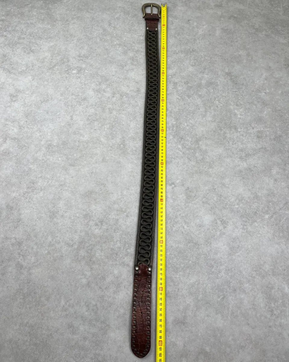 Nanni Woven Metal Embellishment Brown Leather Belt toIBQTe 9