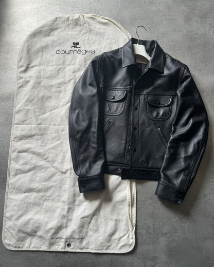 AW2023 Courrèges Worker Black Minimalist Leather Jacket (L) - 4