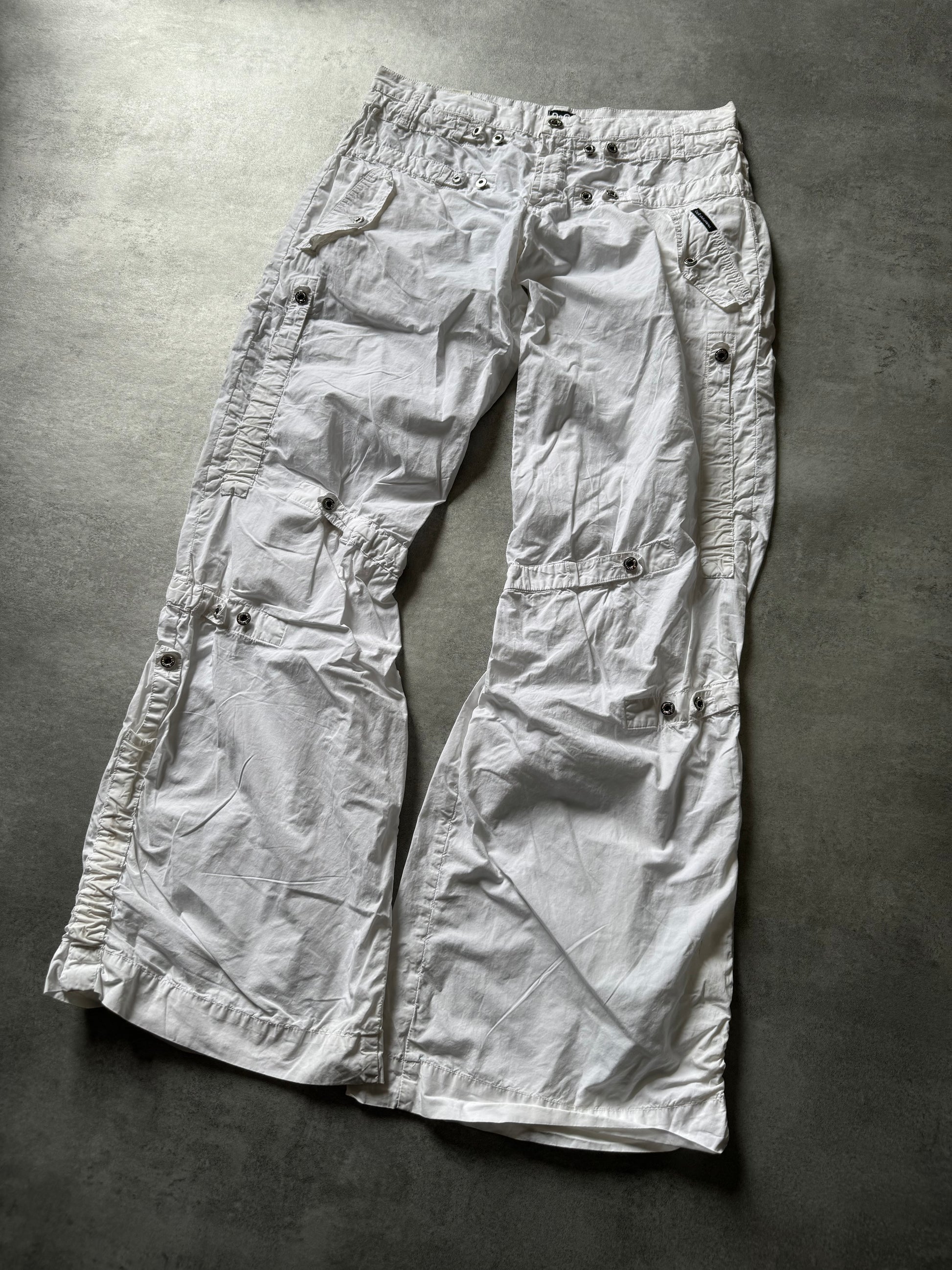 SS2004 Dolce & Gabbana Utility Flared Cargo White Pants (M) - 7