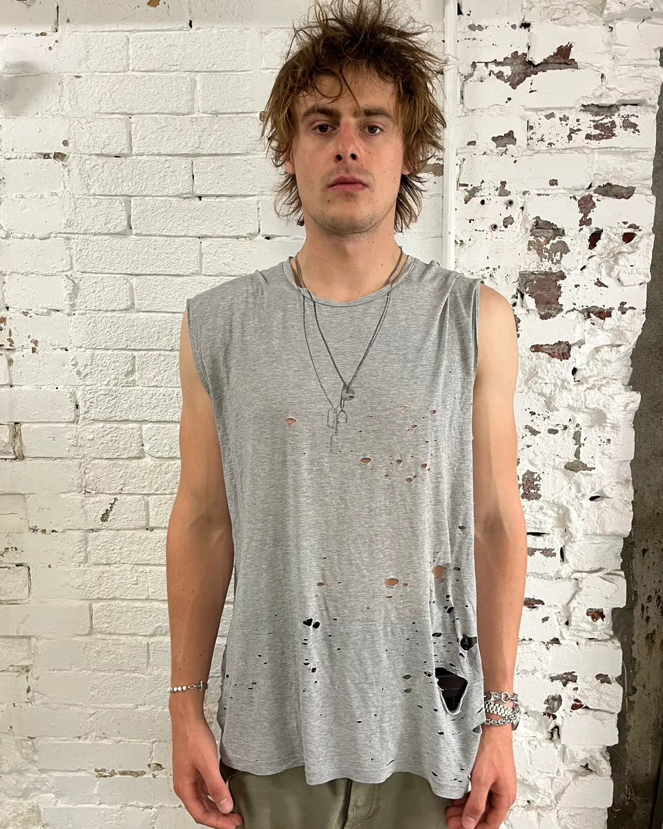 Neil Barrett Grey Distressed Trompe L’œil Necklace Tank Top VTvQfWZ 0