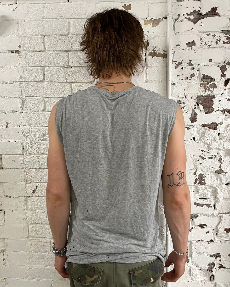 Neil Barrett Grey Distressed Trompe L’œil Necklace Tank Top VTvQfWZ 1