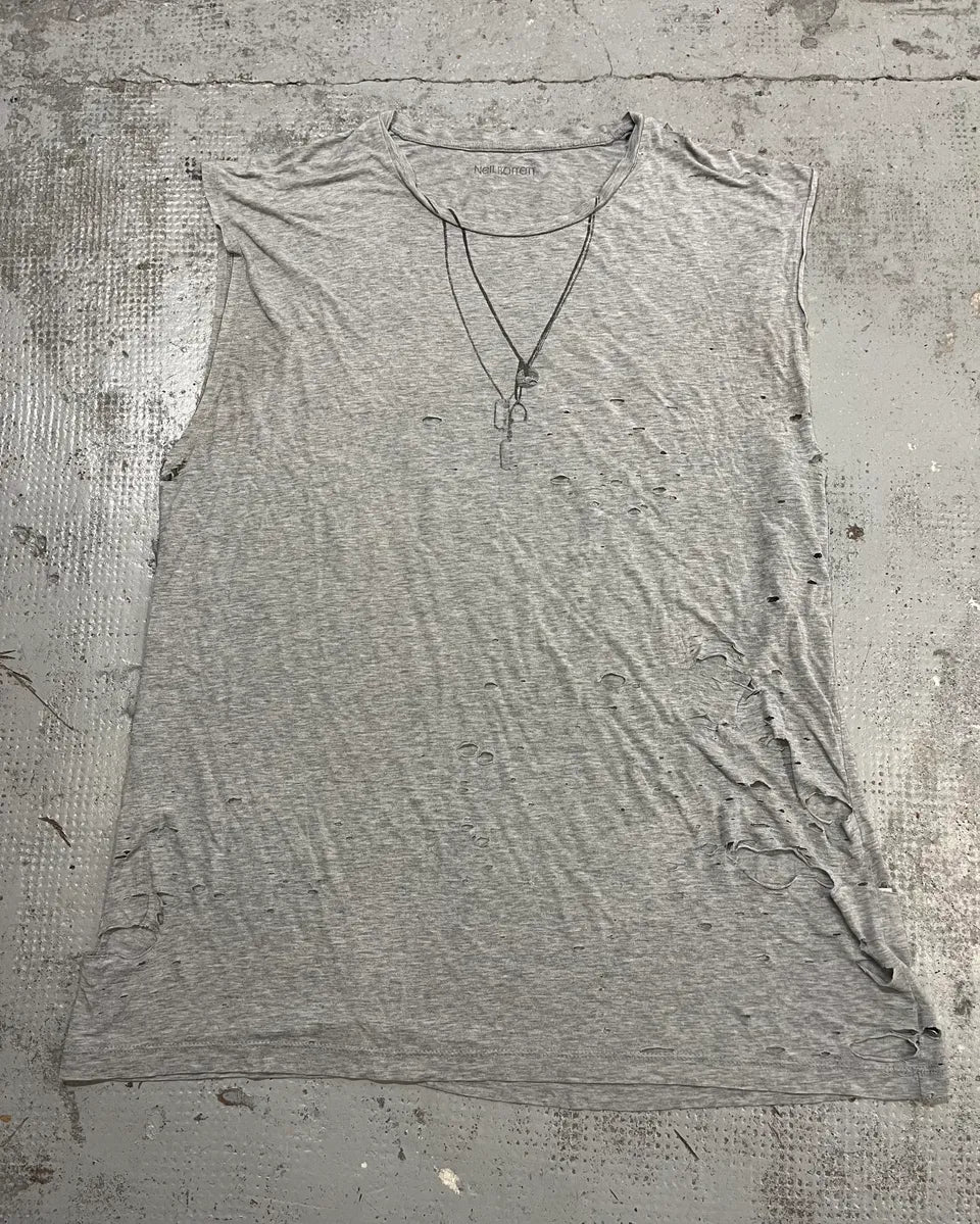 Neil Barrett Grey Distressed Trompe L’œil Necklace Tank Top VTvQfWZ 2