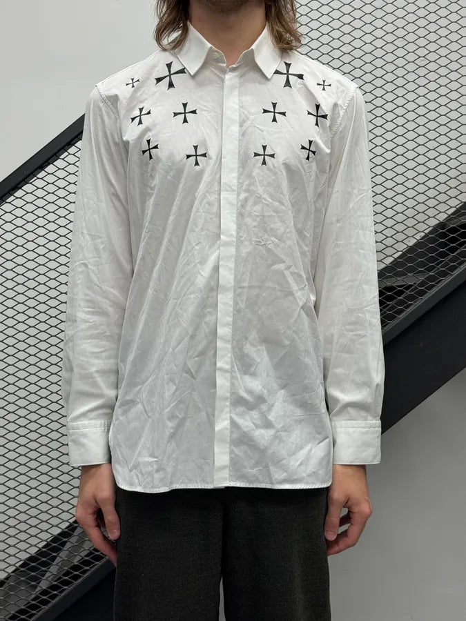 Neil Barrett White Cross Propaganda Abstract Shirt sCqIJqc 1