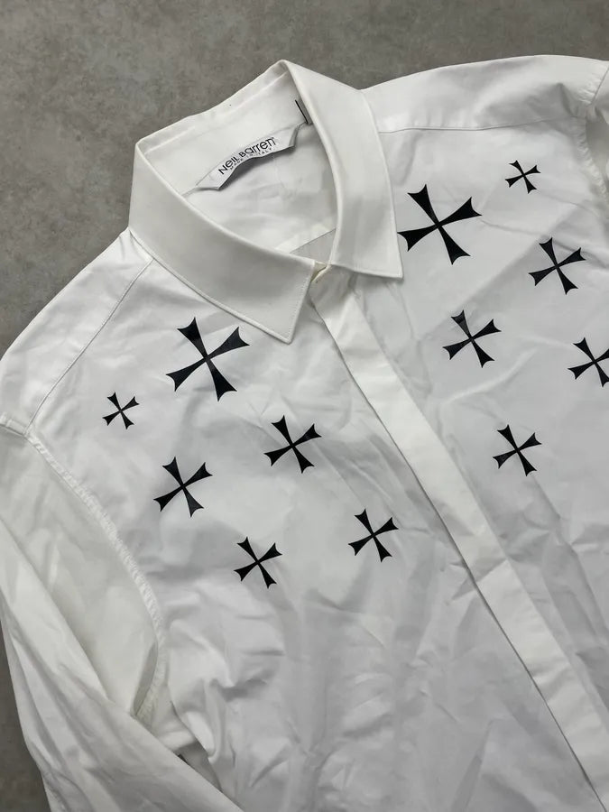 Neil Barrett White Cross Propaganda Abstract Shirt sCqIJqc 4