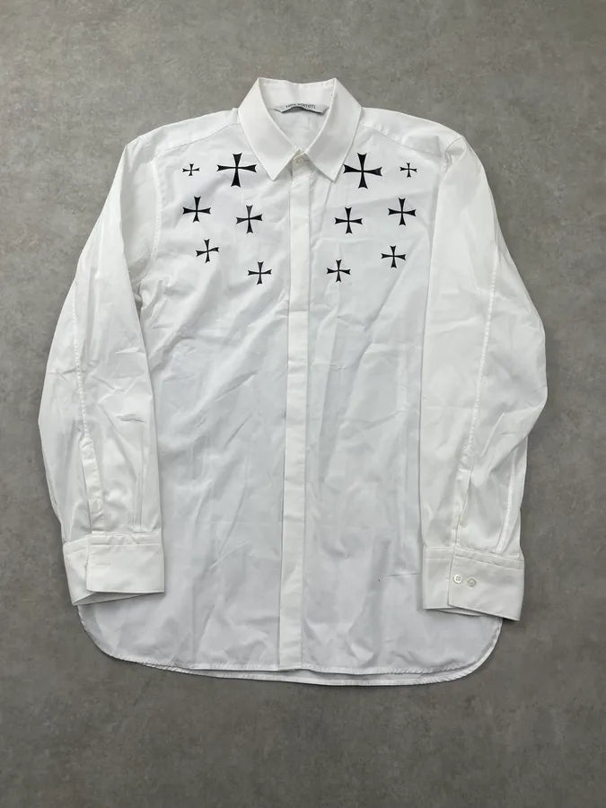 Neil Barrett White Cross Propaganda Abstract Shirt sCqIJqc 0