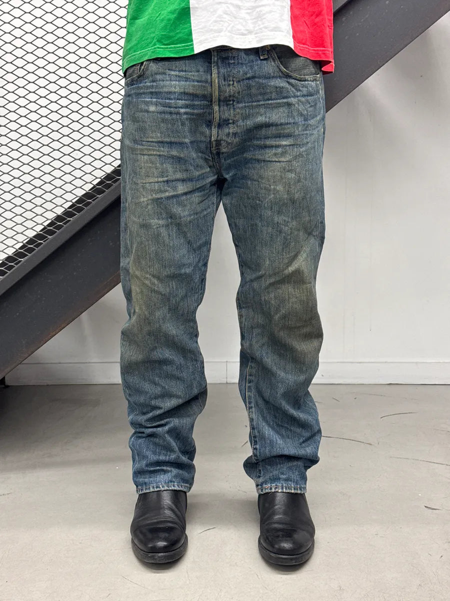 Levi's Blue Denim Distressed Straight-Leg Jeans nhtuBvWg 0