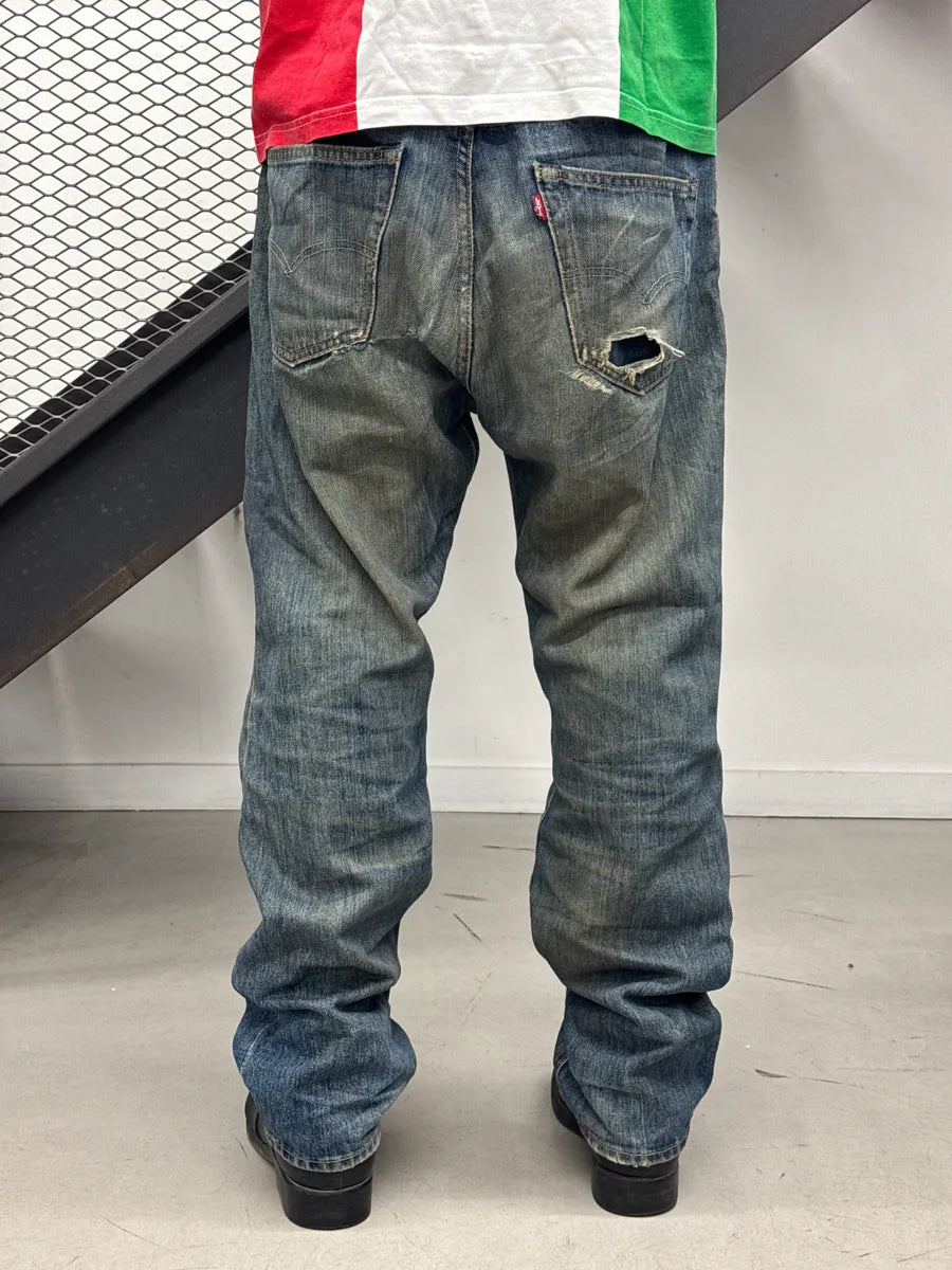 Levi's Blue Denim Distressed Straight-Leg Jeans nhtuBvWg 2
