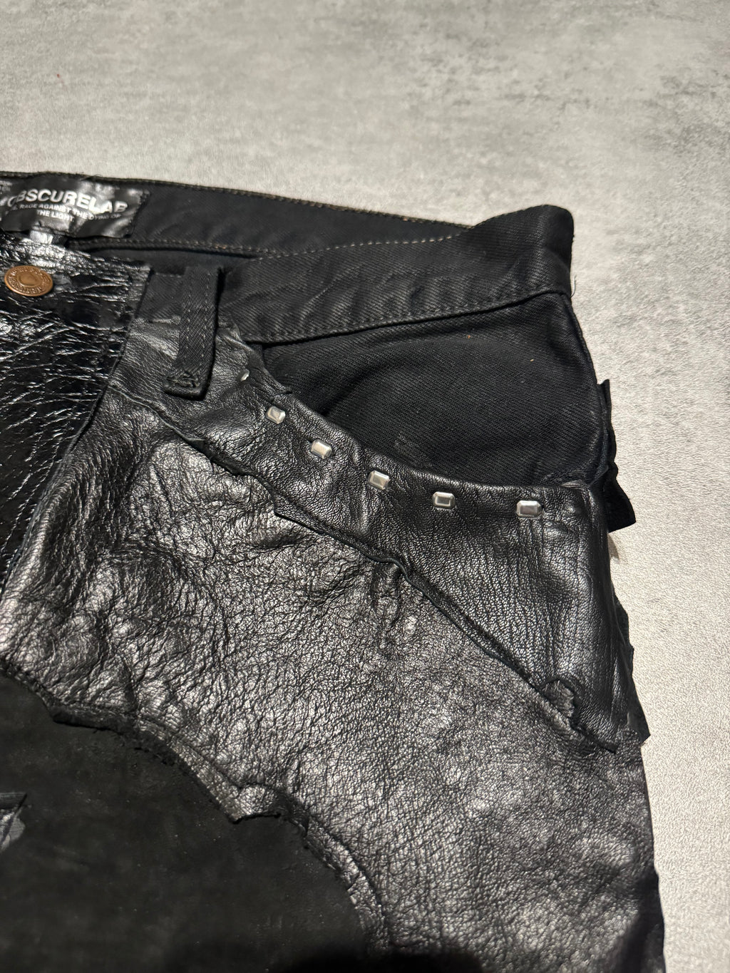 Artisanal Obscure Italian Lab Reworked Leather Crafted Black Pants (M) - 8