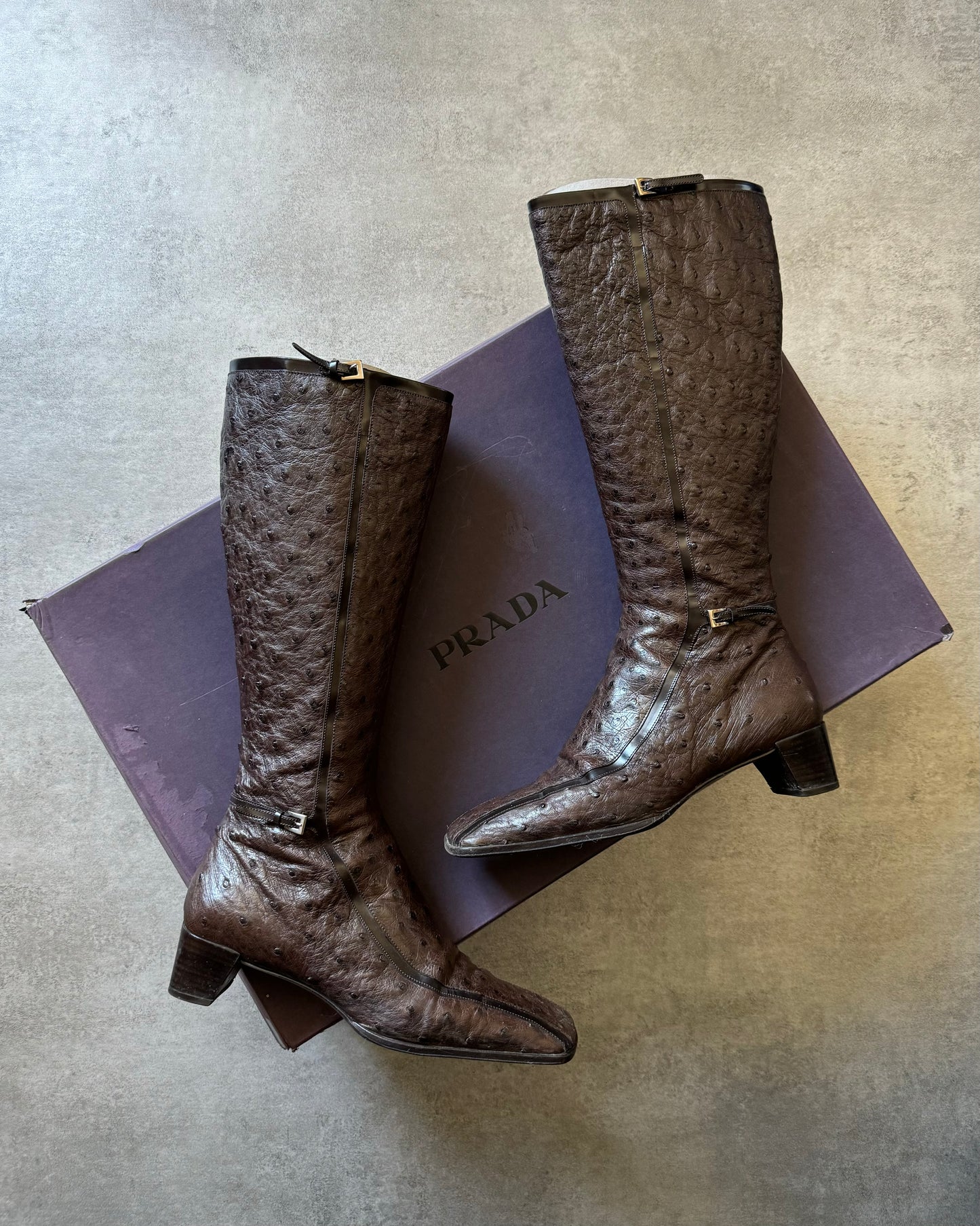 SS2000 Prada Ostrich Leather Brown High Boots  (39) - 2