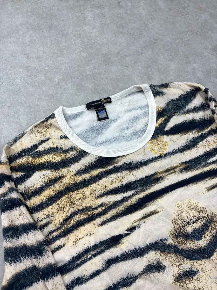 2000s Cavalli Beige Tiger Stripe Longsleeve T-Shirt noRXefDj 4