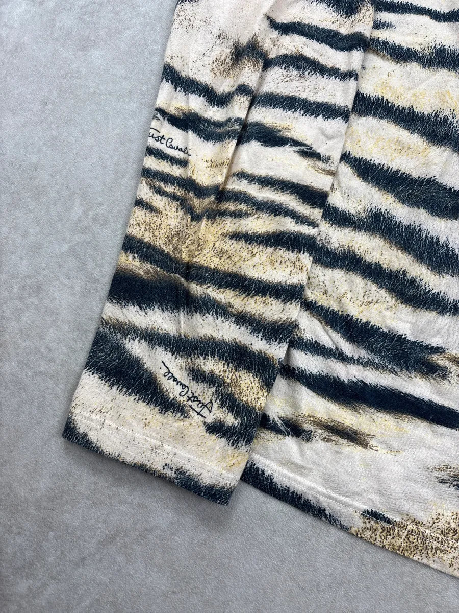 2000s Cavalli Beige Tiger Stripe Longsleeve T-Shirt noRXefDj 6
