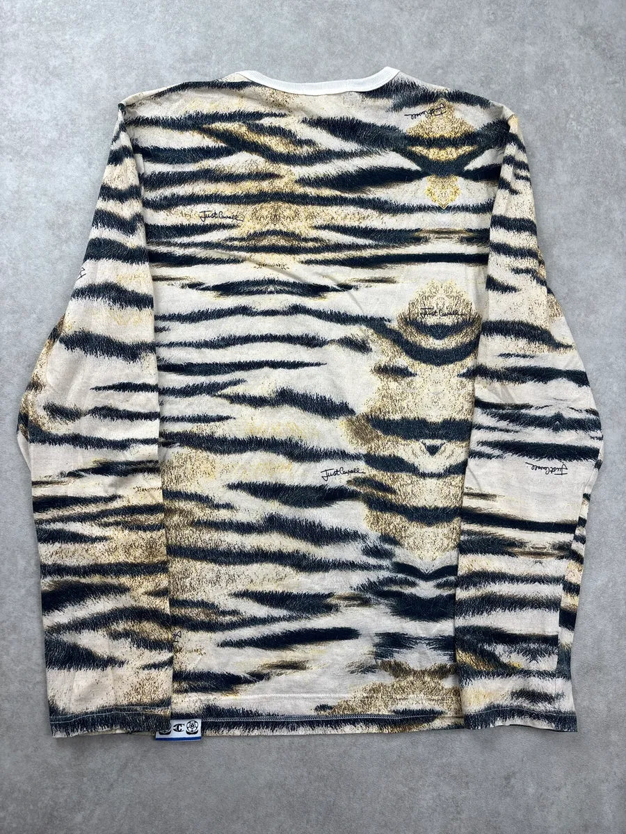 2000s Cavalli Beige Tiger Stripe Longsleeve T-Shirt noRXefDj 5