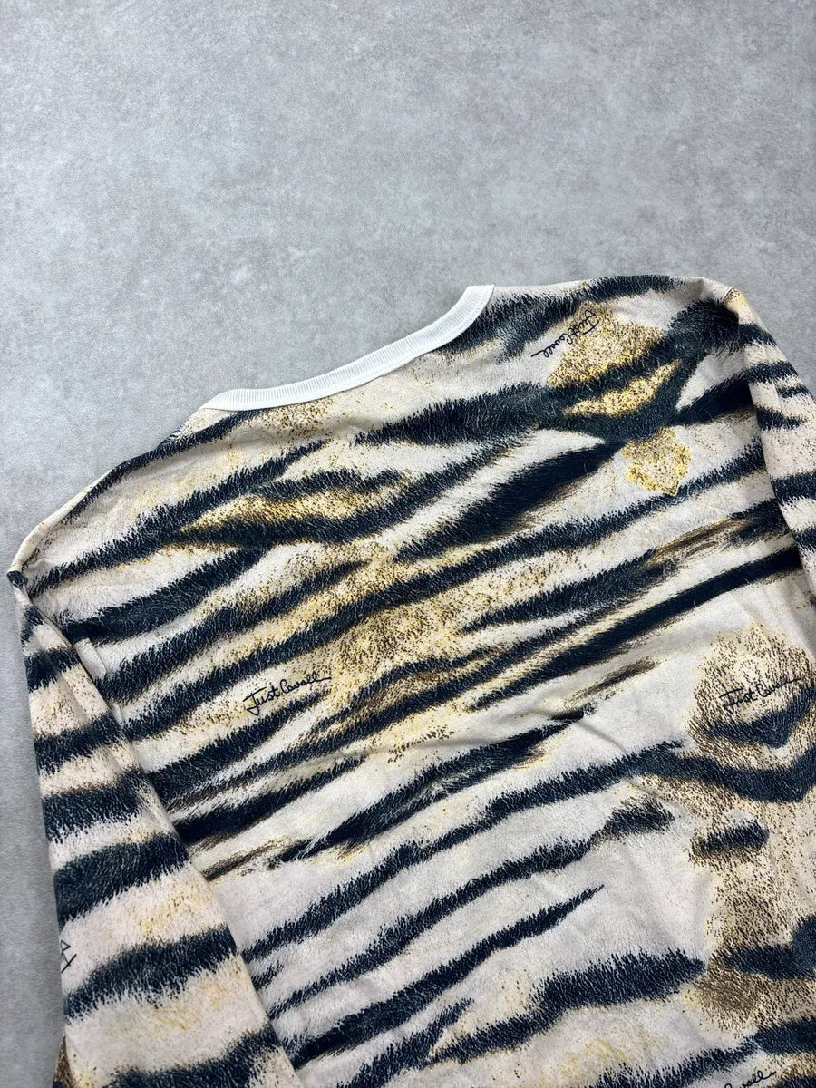 2000s Cavalli Beige Tiger Stripe Longsleeve T-Shirt noRXefDj 7