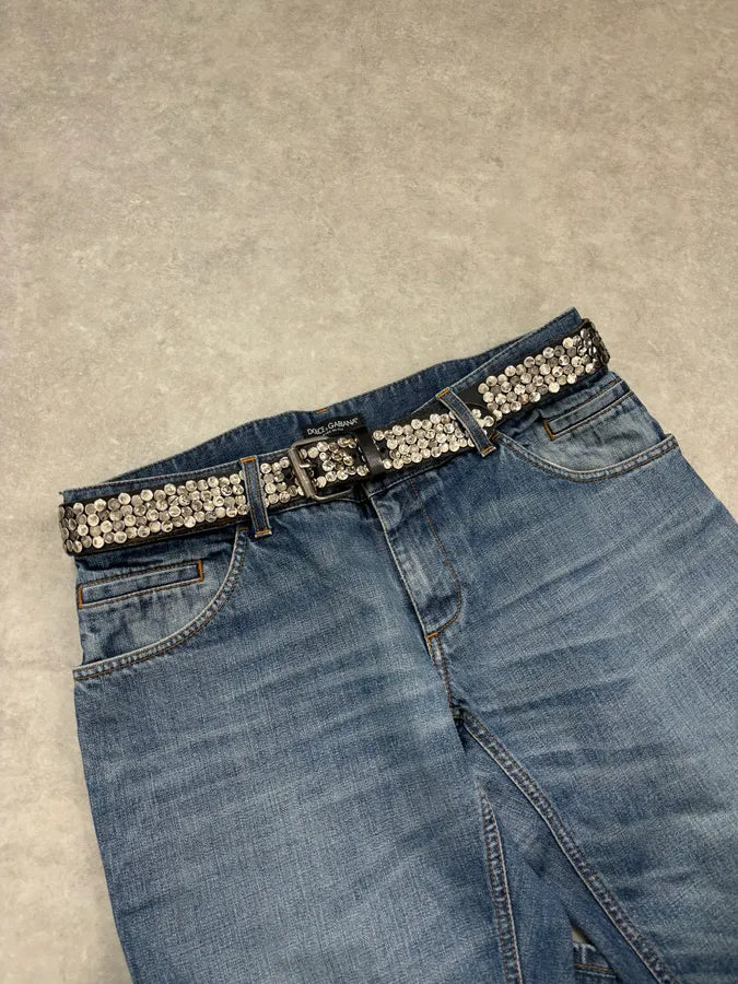 2000s Dolce & Gabbana Black Leather Studded Belt  JlxarEP 0