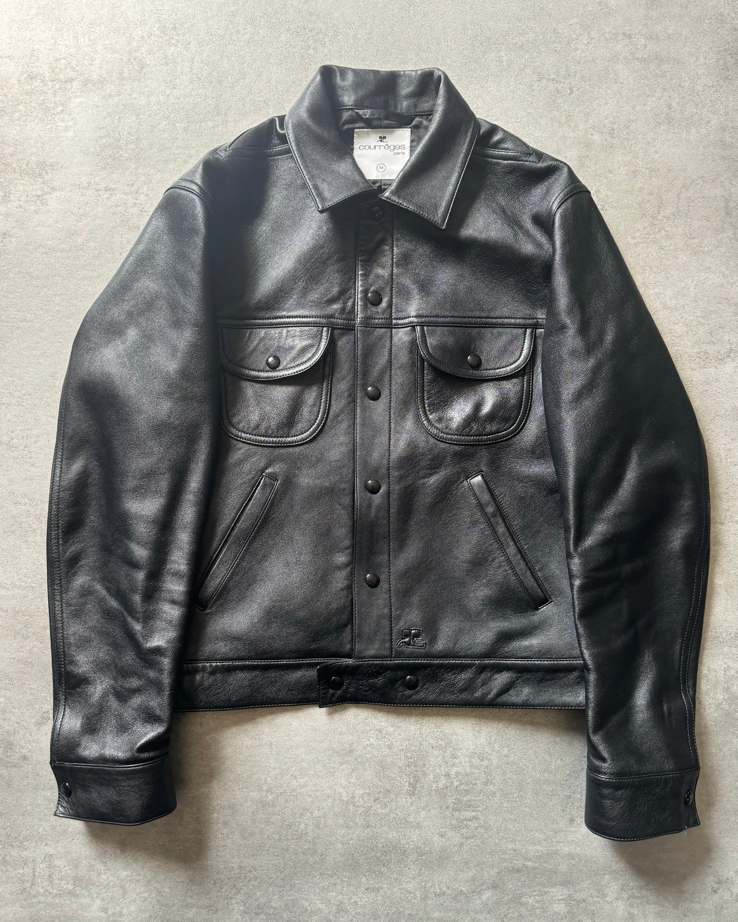 AW2023 Courrèges Worker Black Minimalist Leather Jacket (L) - 1