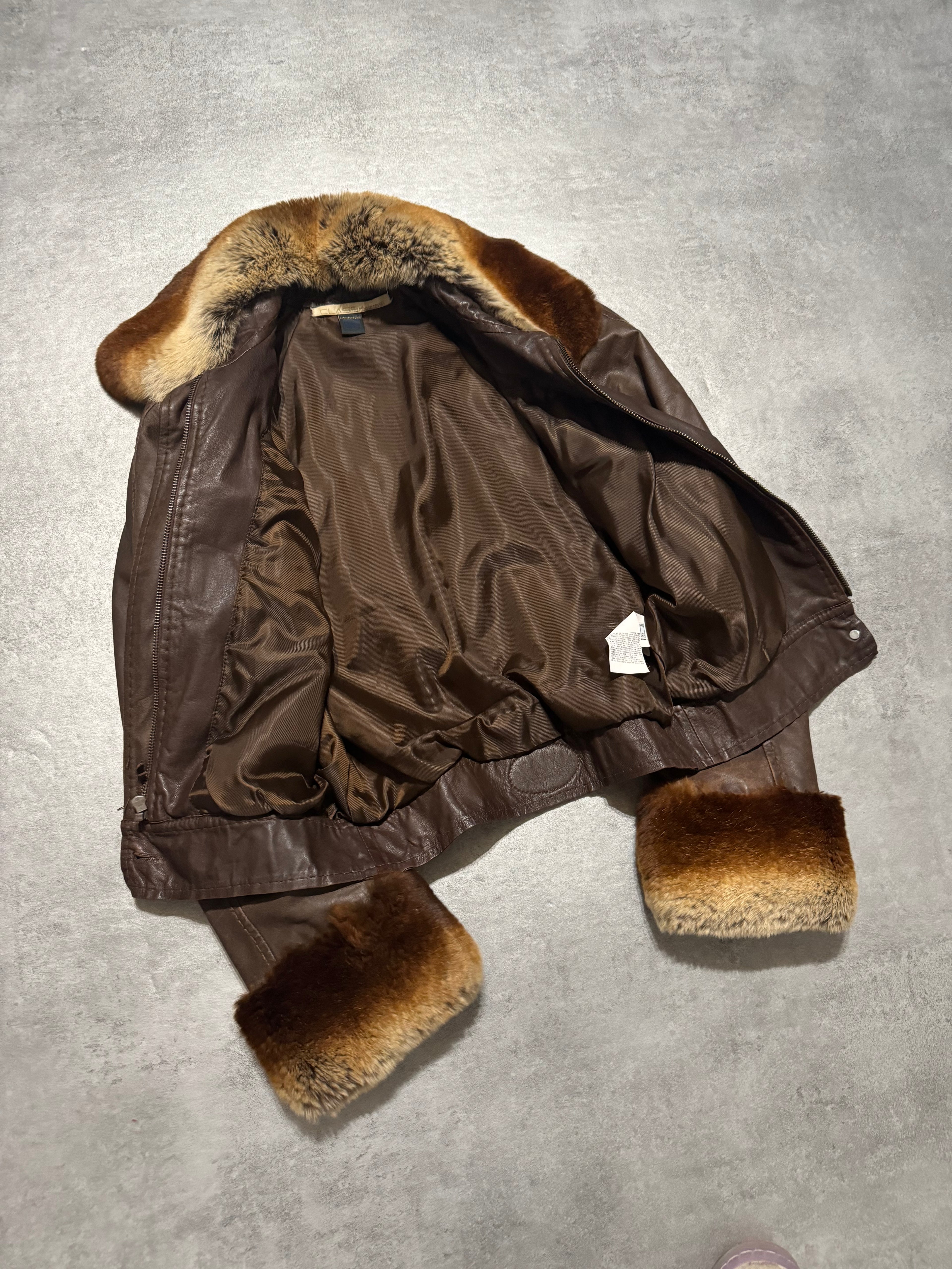 2000s Roberto Cavalli Brown Fur Optimum Leather Jacket  (XS) - 7