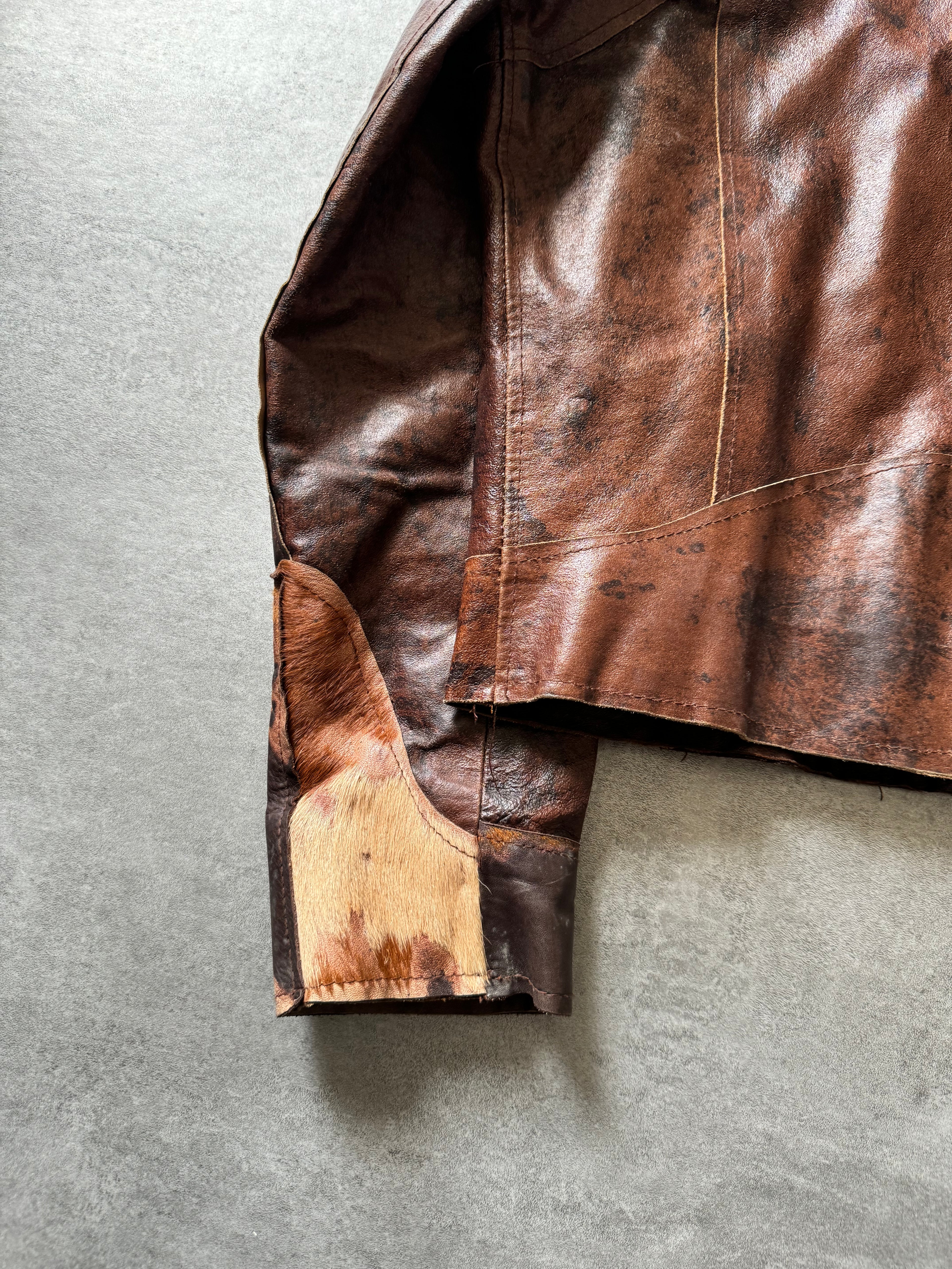 2000s Imperial Brown Fur Leather Cow Jacket  (L) - 6