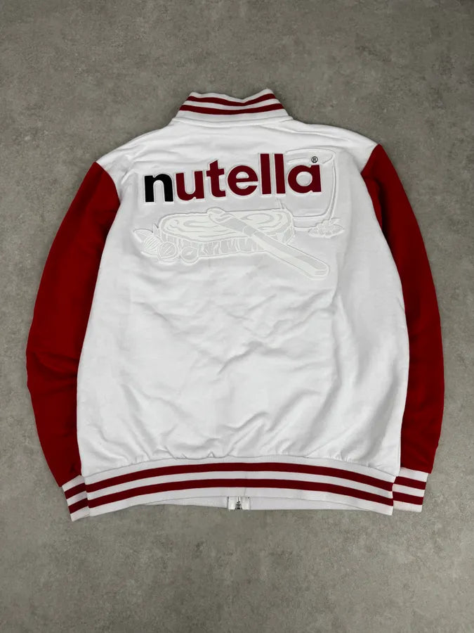 Nutella White & Red Merch Embroidered Logo Zip-Up Sweater CswEnnr 1