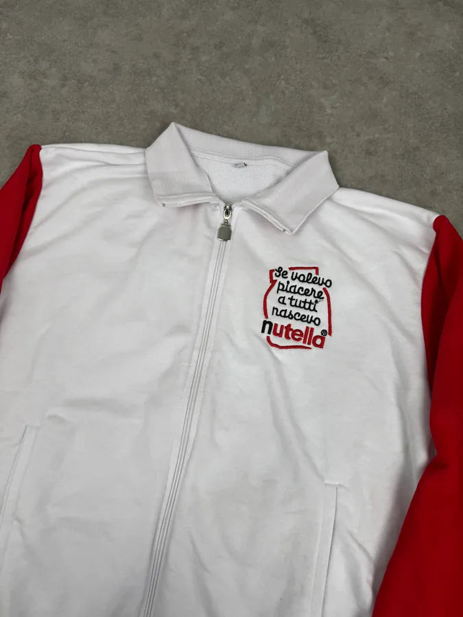 Nutella White & Red Merch Embroidered Logo Zip-Up Sweater CswEnnr 5