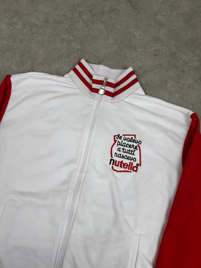 Nutella White & Red Merch Embroidered Logo Zip-Up Sweater CswEnnr 4