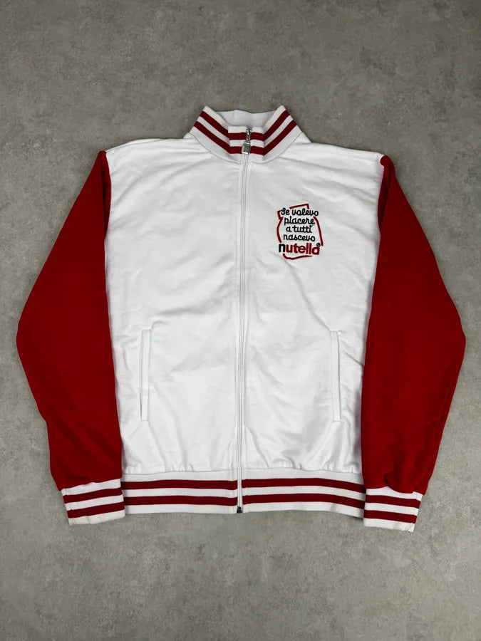 Nutella White & Red Merch Embroidered Logo Zip-Up Sweater CswEnnr 0