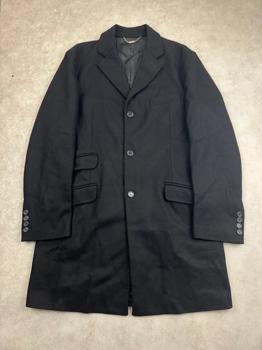 2000s Dolce & Gabbana Black Wool Single-Breasted Flap Pocket Long Coat nvvfYFQB 2