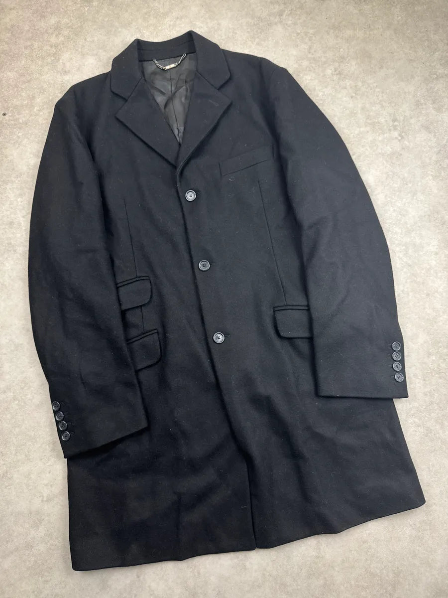 2000s Dolce & Gabbana Black Wool Single-Breasted Flap Pocket Long Coat nvvfYFQB 3