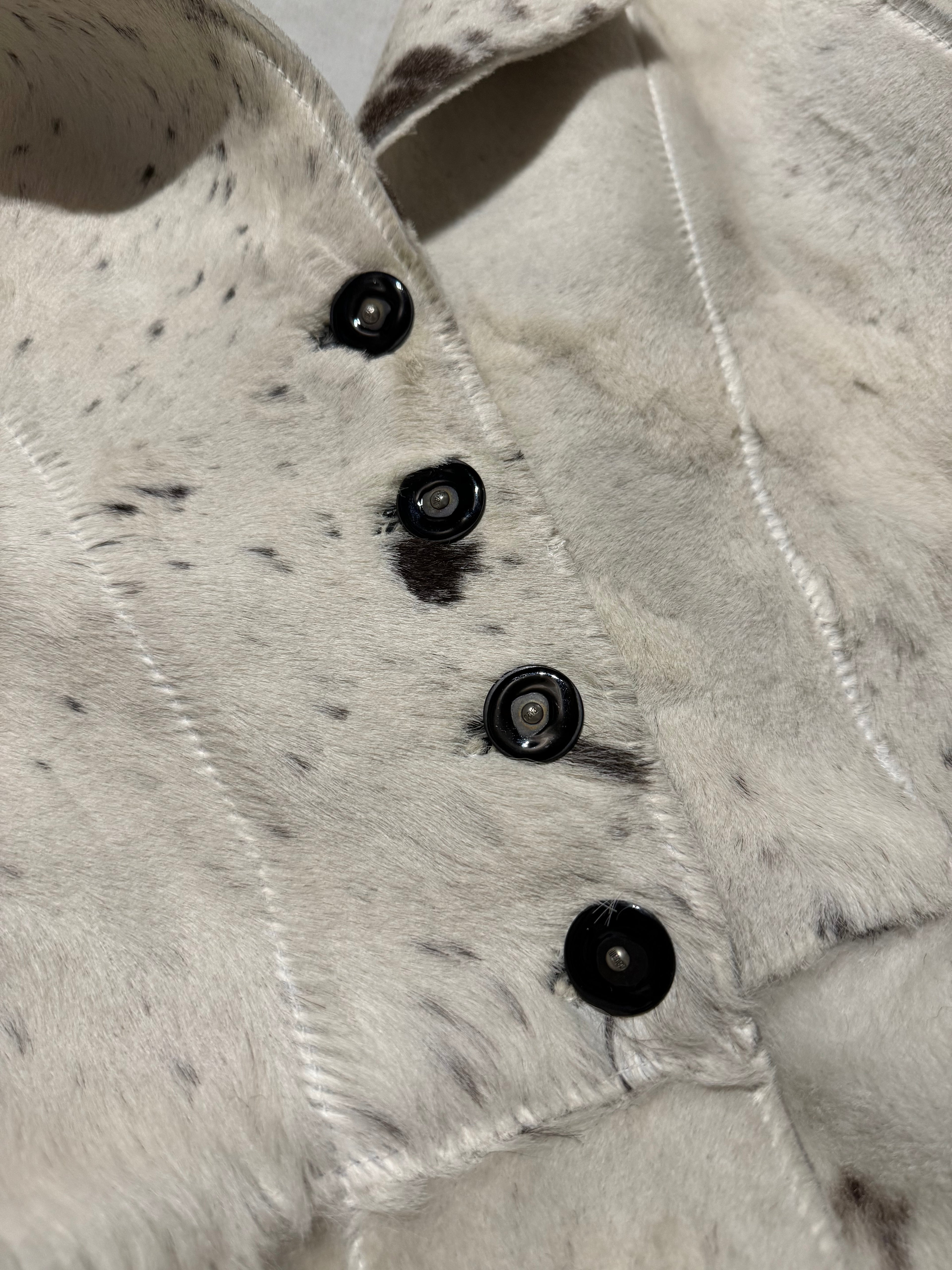 AW2006 Cavalli White Pony Hair Winter Leopard Effect Long Leather Jacket (XS/S) - 7