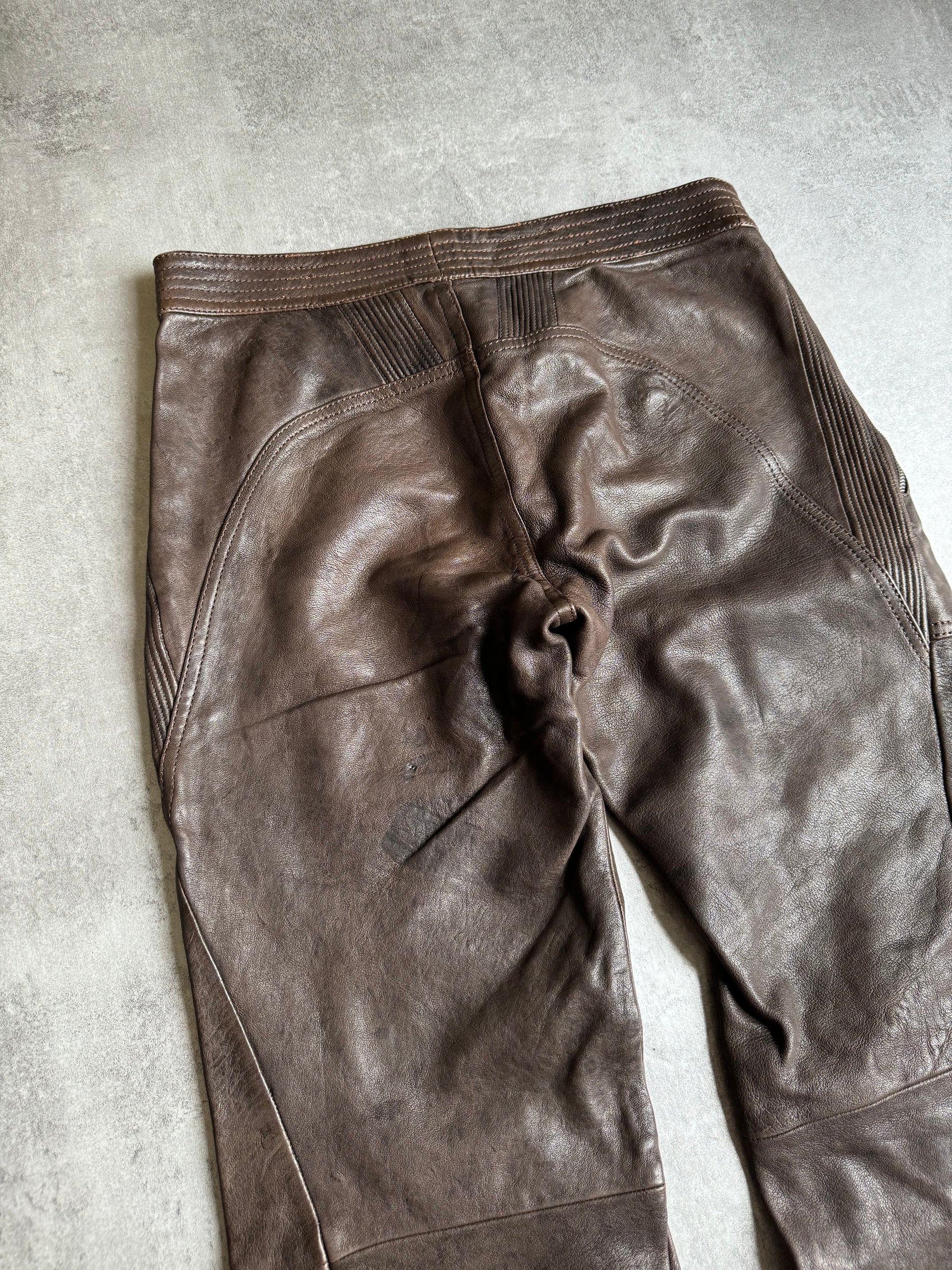 AW2003 Emporio Armani Precious Brown Leather Pants (M) - 3